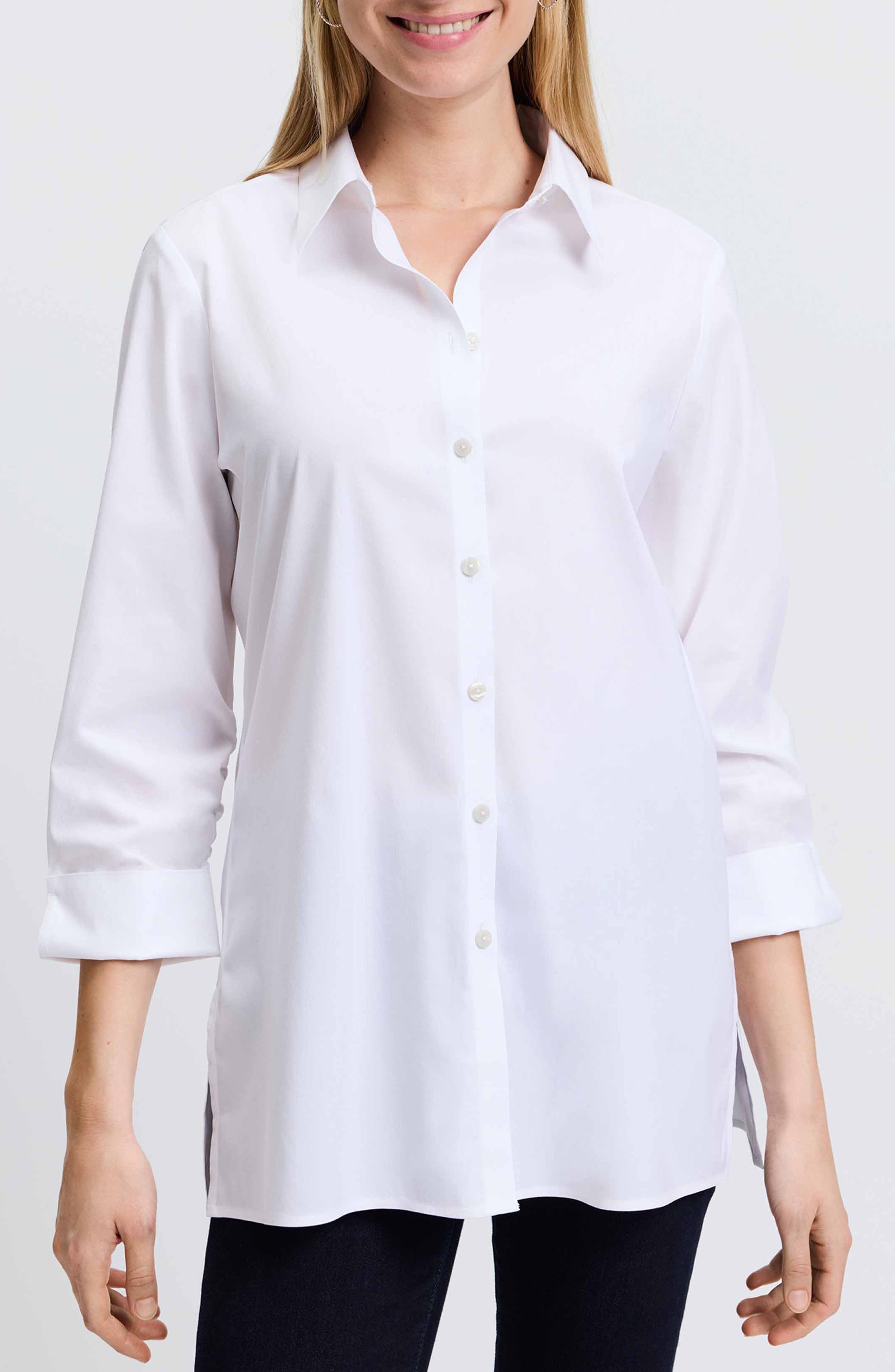 Foxcroft Evelyn Three-Quarter Sleeve Button-Up Shirt
