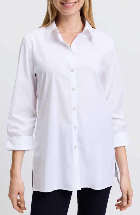 Foxcroft Evelyn Three-Quarter Sleeve Button-Up Shirt