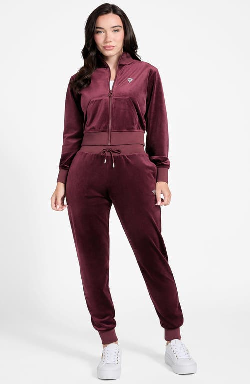 Guess Couture Velour Zip-up Sweatshirt In Purple