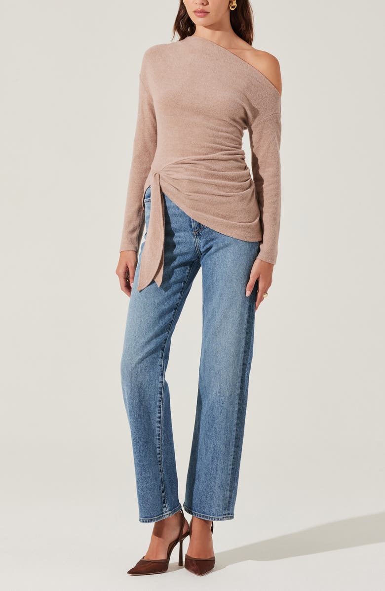 ASTR the Label One-Shoulder Tie Hem Knit Top, Alternate, color, Ashy Taupe