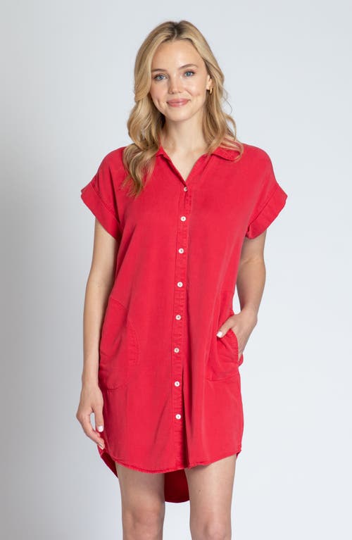 Apny Short Sleeve Shirtdress In Red