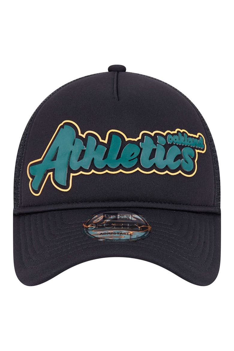 Men's New Era Black Oakland Athletics Retro Bold A-Frame Trucker 9FORTY Adjustable Hat, Alternate, color, Black