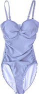RuffleButts UPF50+ Seersucker Women's Convertible Bandeau One Piece Swimsuit
