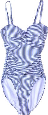 RuffleButts UPF50+ Seersucker Women's Convertible Bandeau One Piece Swimsuit