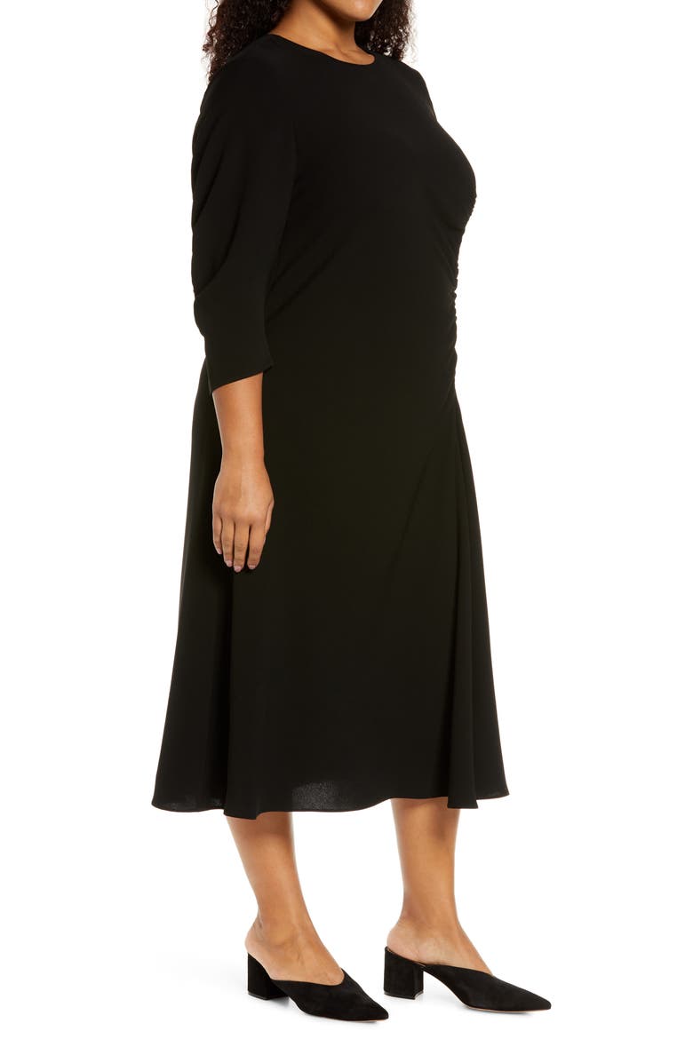Collina Ruched Long Sleeve Midi Dress, Alternate, color, BLACK