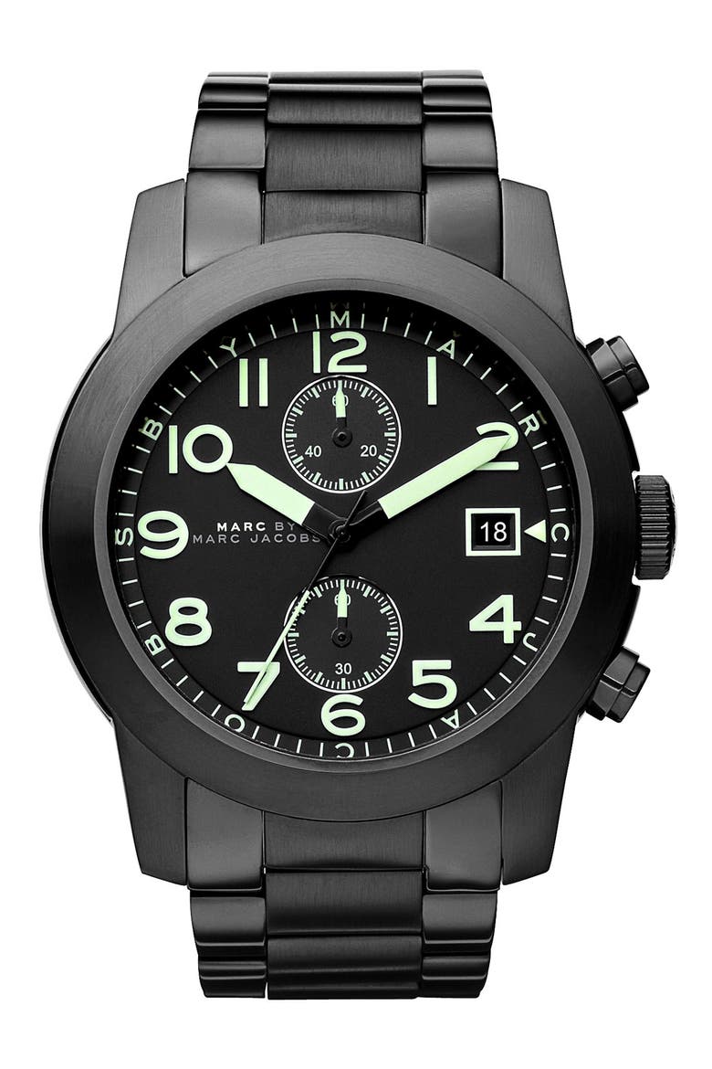 'Larry' Chronograph Bracelet Watch, 46mm, Main, color, BLACK