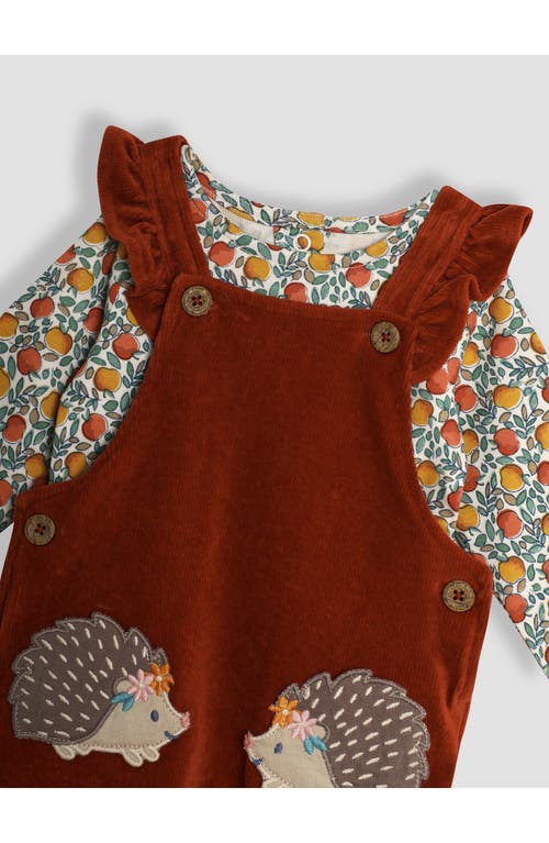 JOJO MAMAN BÉBÉ JOJO MAMAN BEBE PRINT LONG SLEEVE TOP & HEDGEHOG APPLIQUÉ CORDUROY OVERALLS SET