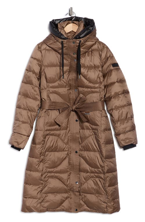 Vince Camuto Belted Maxi Puffer Jacket In Brown