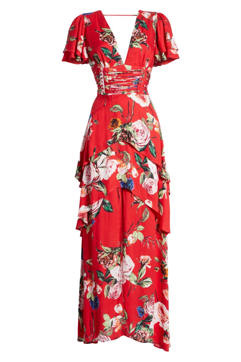 Tiered Ruffle Maxi Dress, Alternate, color, RED GARDEN