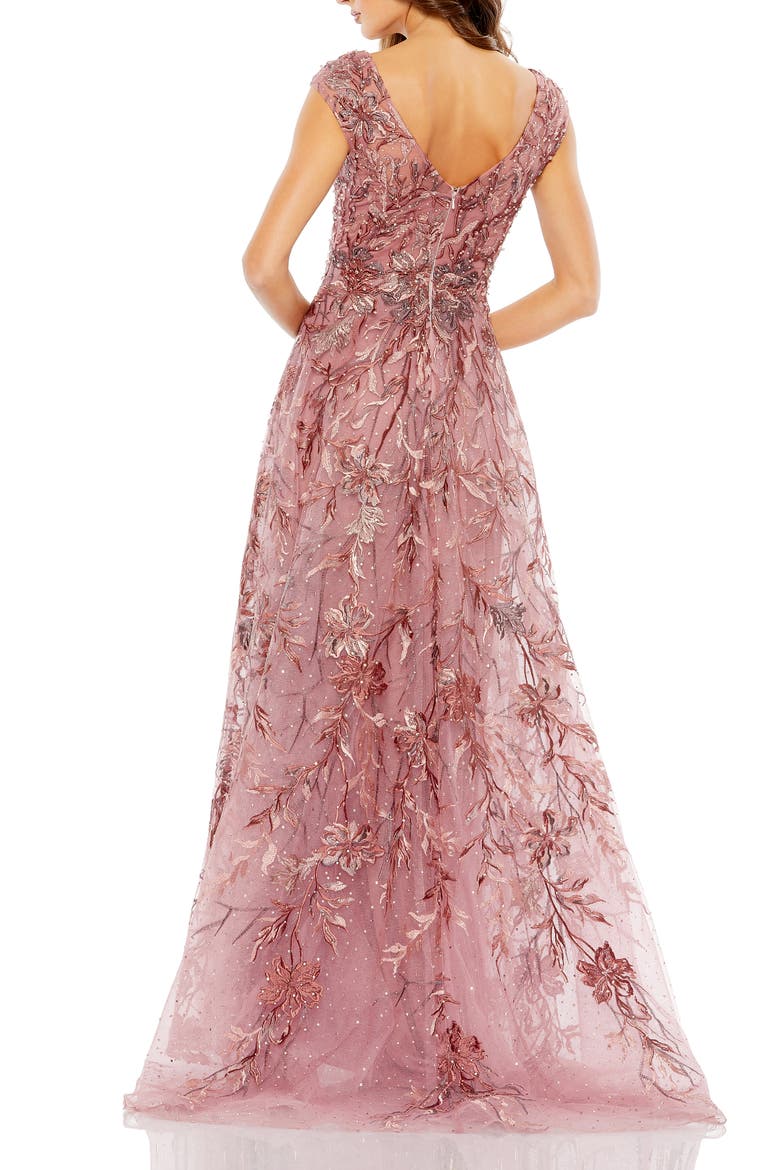 Embroidered Illusion Cap Sleeve A Line Gown, Alternate, color, CINNAMON