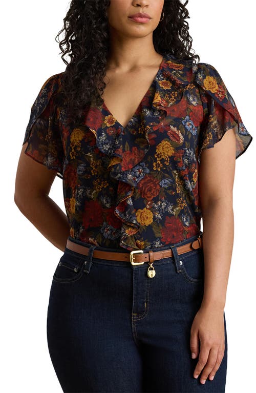 Ralph Lauren Lauren  Floral Ruffle Top In Multi