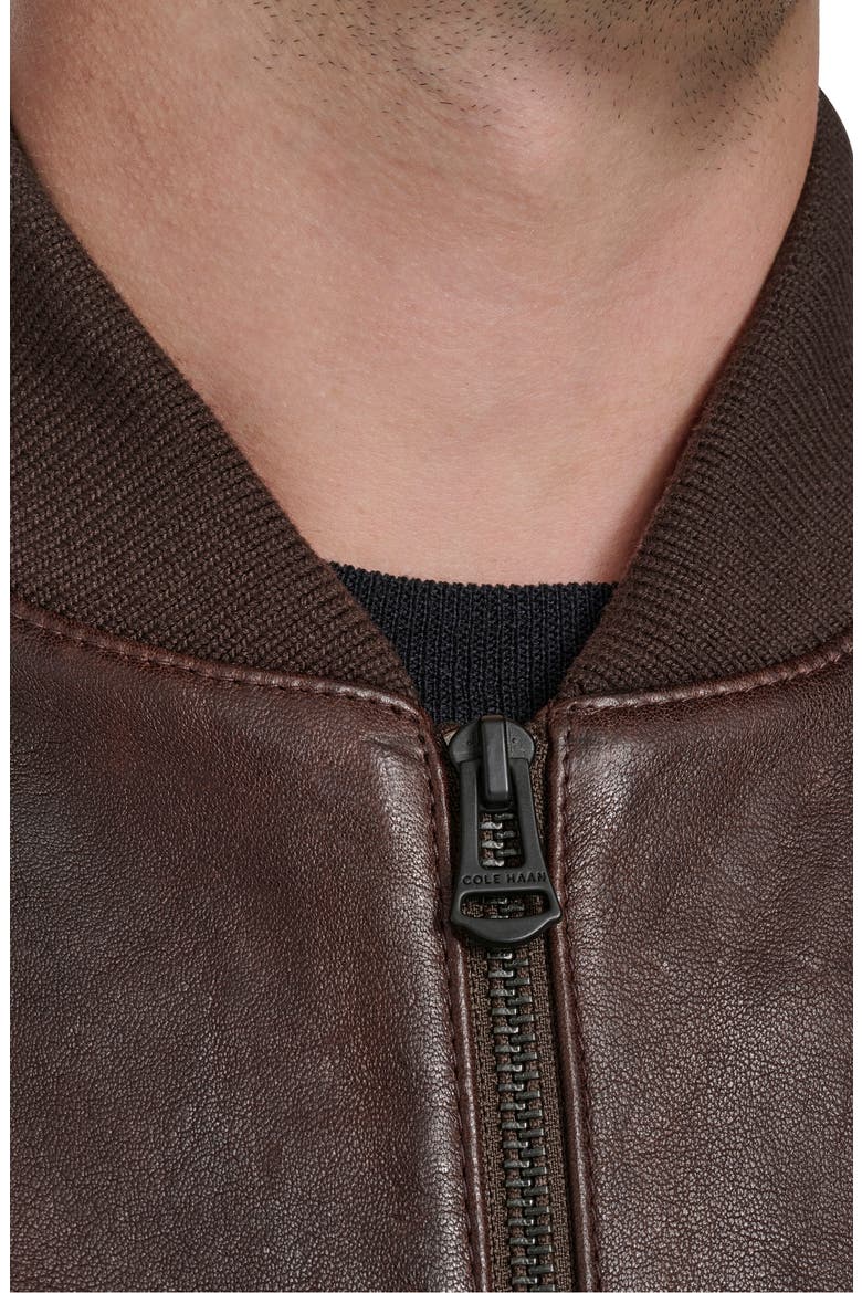 Leather Bomber Jacket, Alternate, color, BROWN
