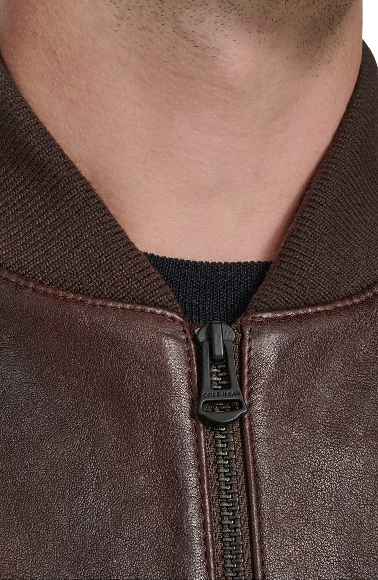 Cole Haan Leather Bomber Jacket, Alternate, color, Brown