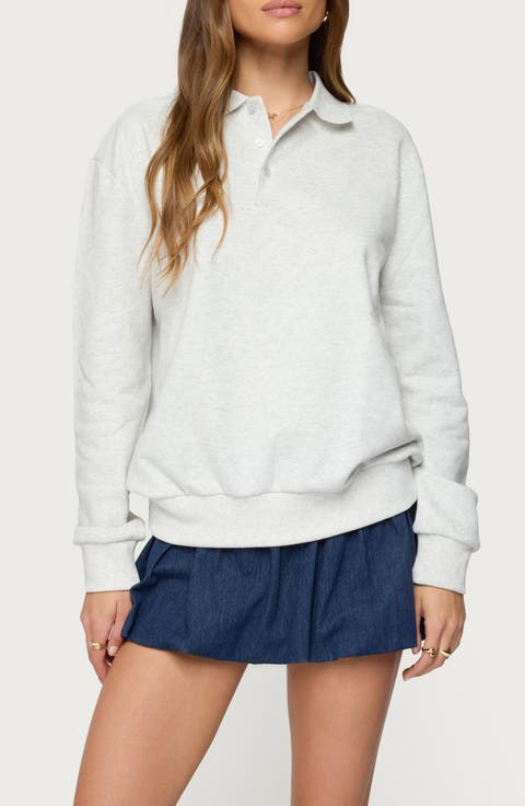 Scholar Oversize Cotton Blend Polo Sweatshirt
