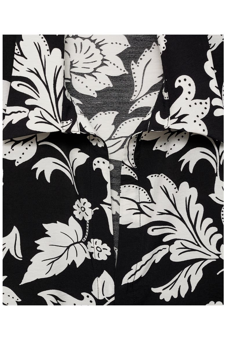 Floral Long Sleeve Knot Tie Top, Alternate, color, BLACK