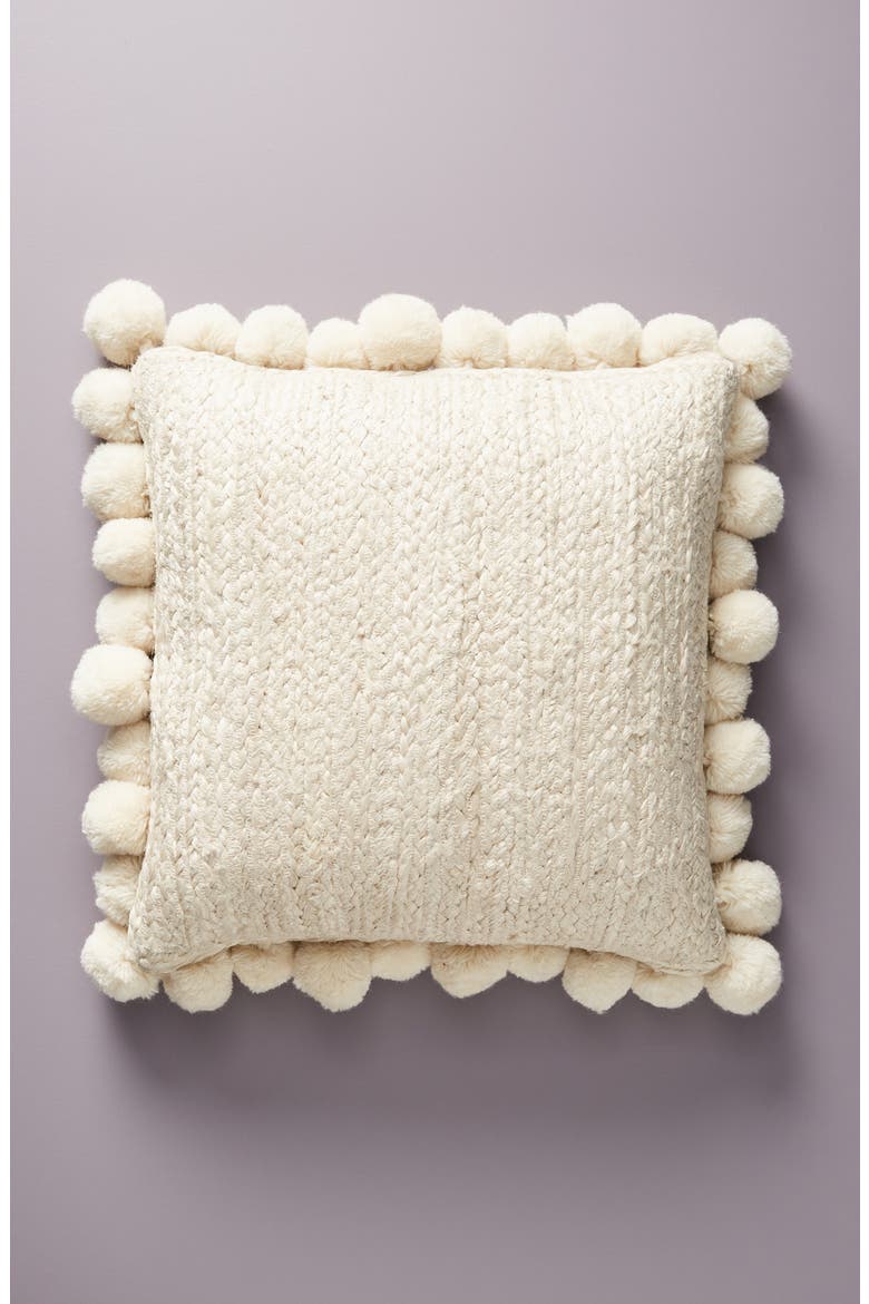 Anthropologie Pompom Jute Accent Pillow, Main, color, IVORY