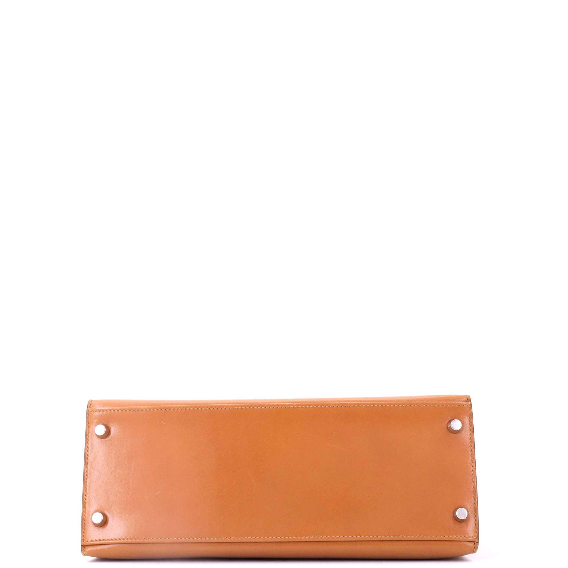 Pre-Owned Hermes Kelly Handbag Brown Box Calf with Palladium Hardware 28, Alternate, color, 