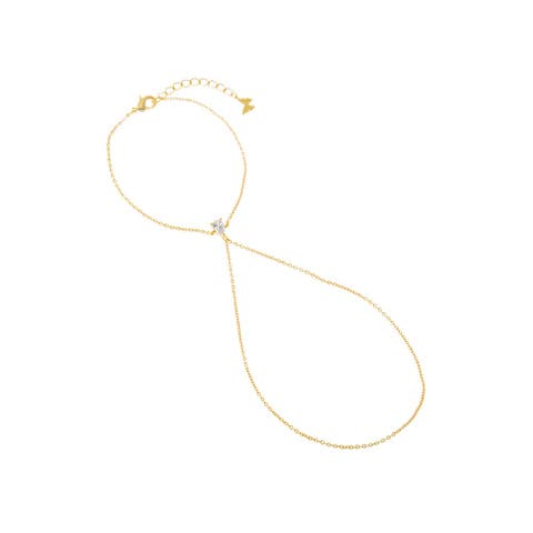 Single CZ Teardrop Hand Chain