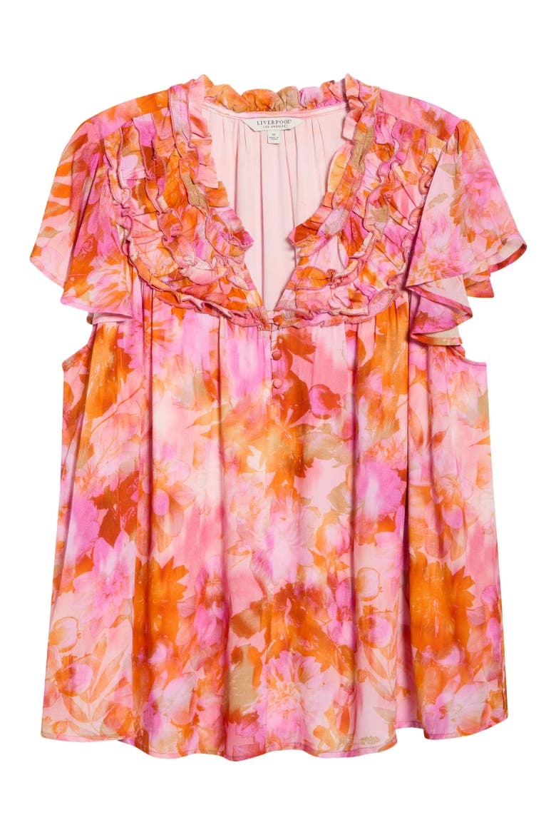 Floral Print Flutter Sleeve Top, Alternate, color, ORANGE/ PINK MULTI
