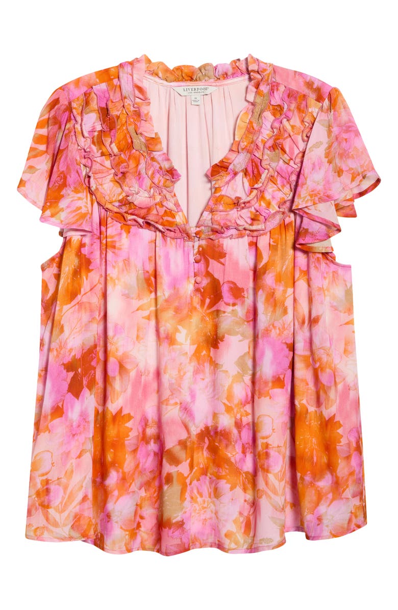 Liverpool Los Angeles Floral Print Flutter Sleeve Top, Main, color, 