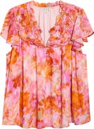 Liverpool Los Angeles Floral Print Flutter Sleeve Top