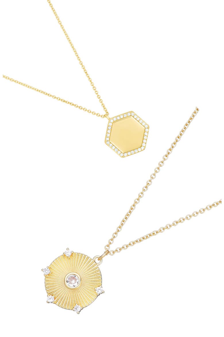 Set of 2 Cubic Zirconia Pendant Necklaces, Main, color, GOLD