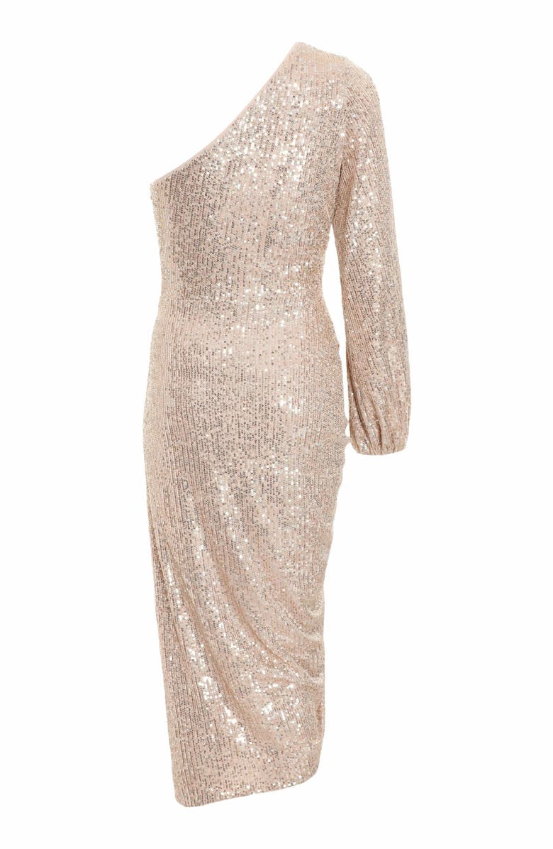 QUIZ Sequin One Shoulder Midi Dress, Alternate, color, 