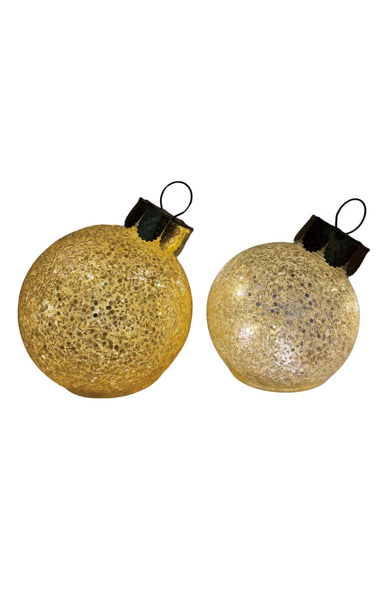 Transpac Glass Light Up Glitter Ornament Set of 2 Battery Operated Green, Main, color, Gold