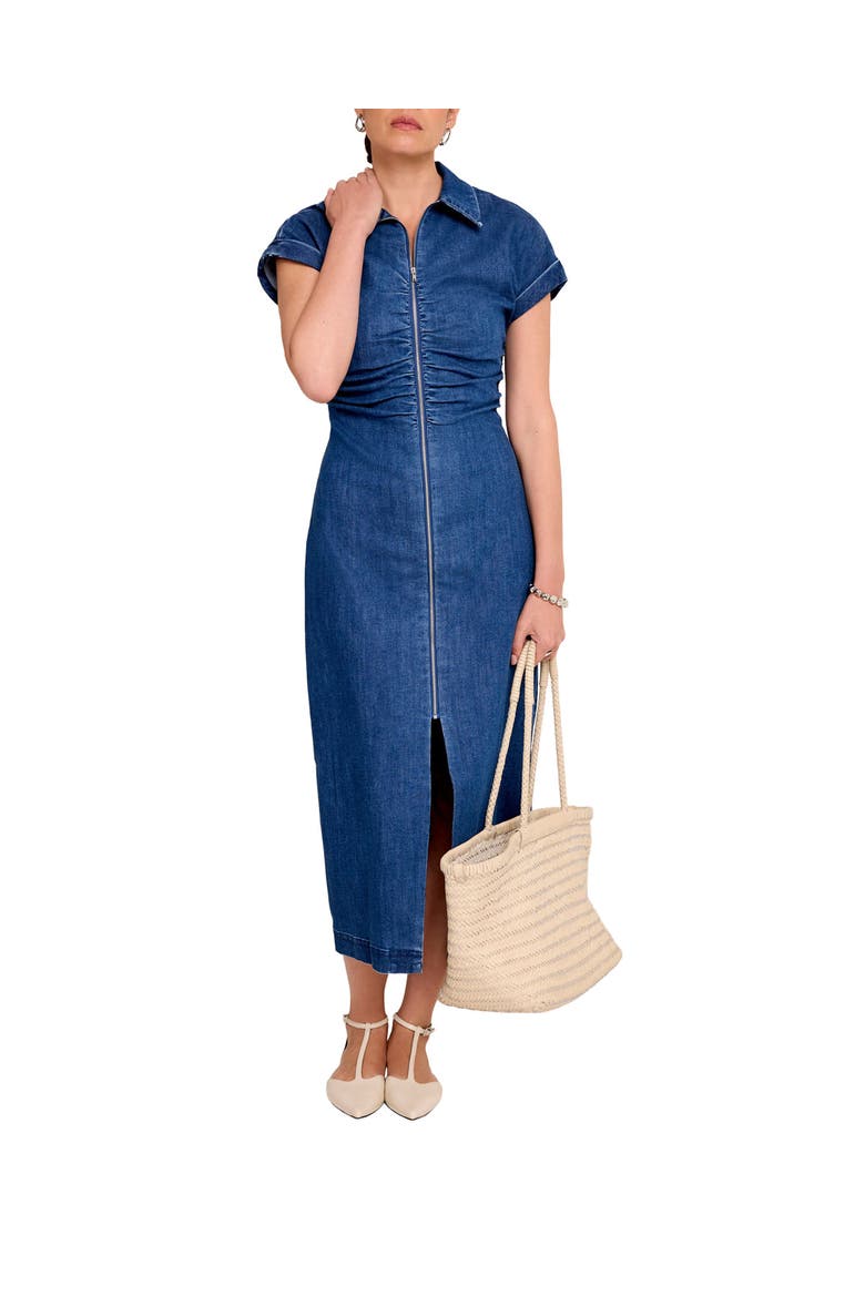 Denim Classic Collar Midi Dress, Alternate, color, Blue