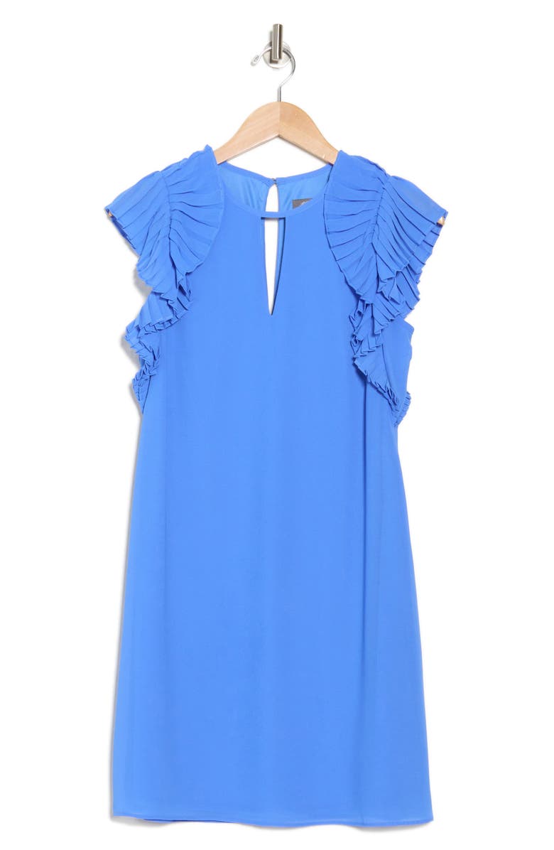 Vince Camuto Pleated Cap Sleeve Chiffon Shift Dress, Alternate, color, Periwinkle