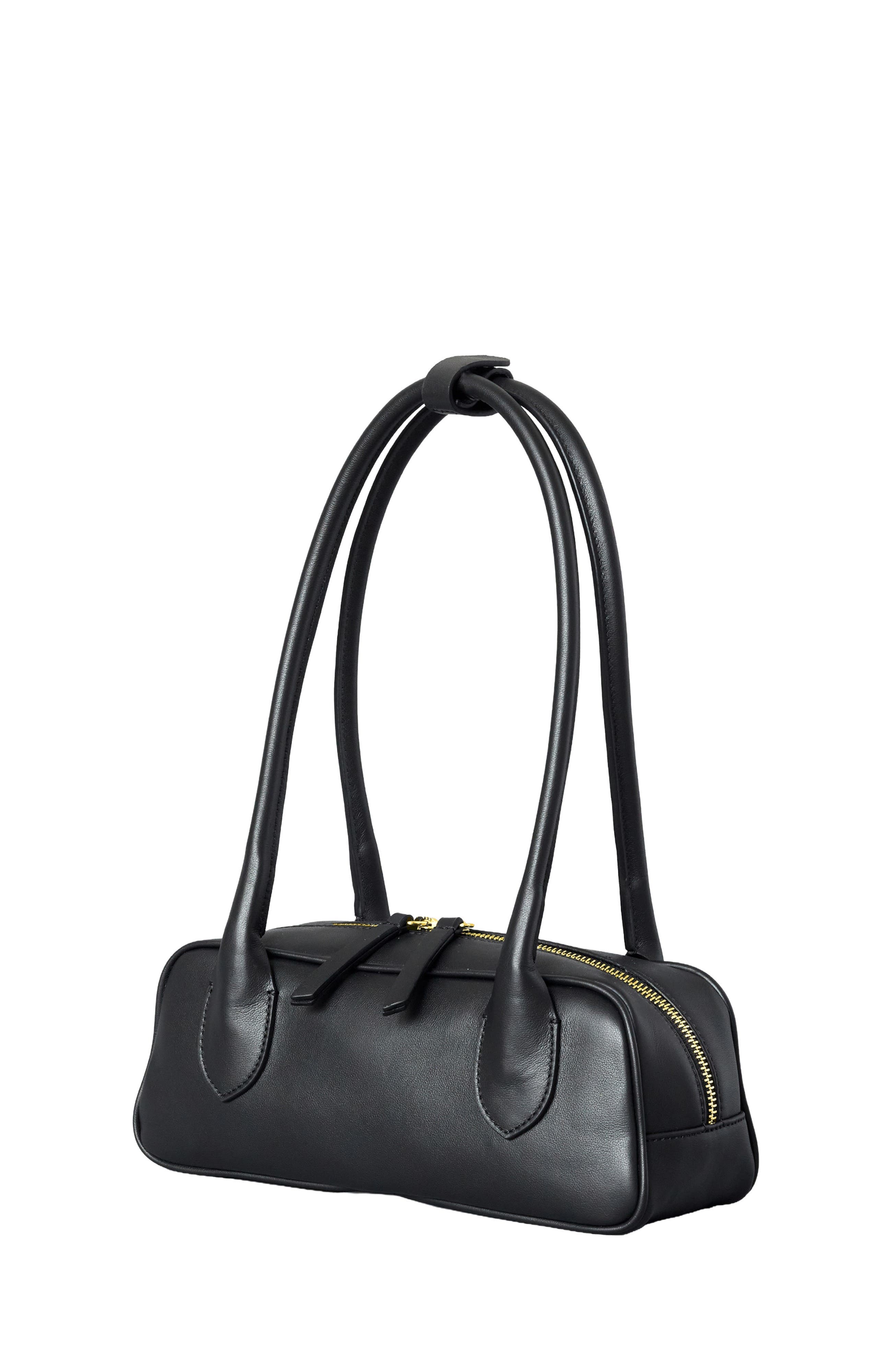 HYER GOODS Mini La Strada Leather East West Bag, Alternate, color, Black/Gold