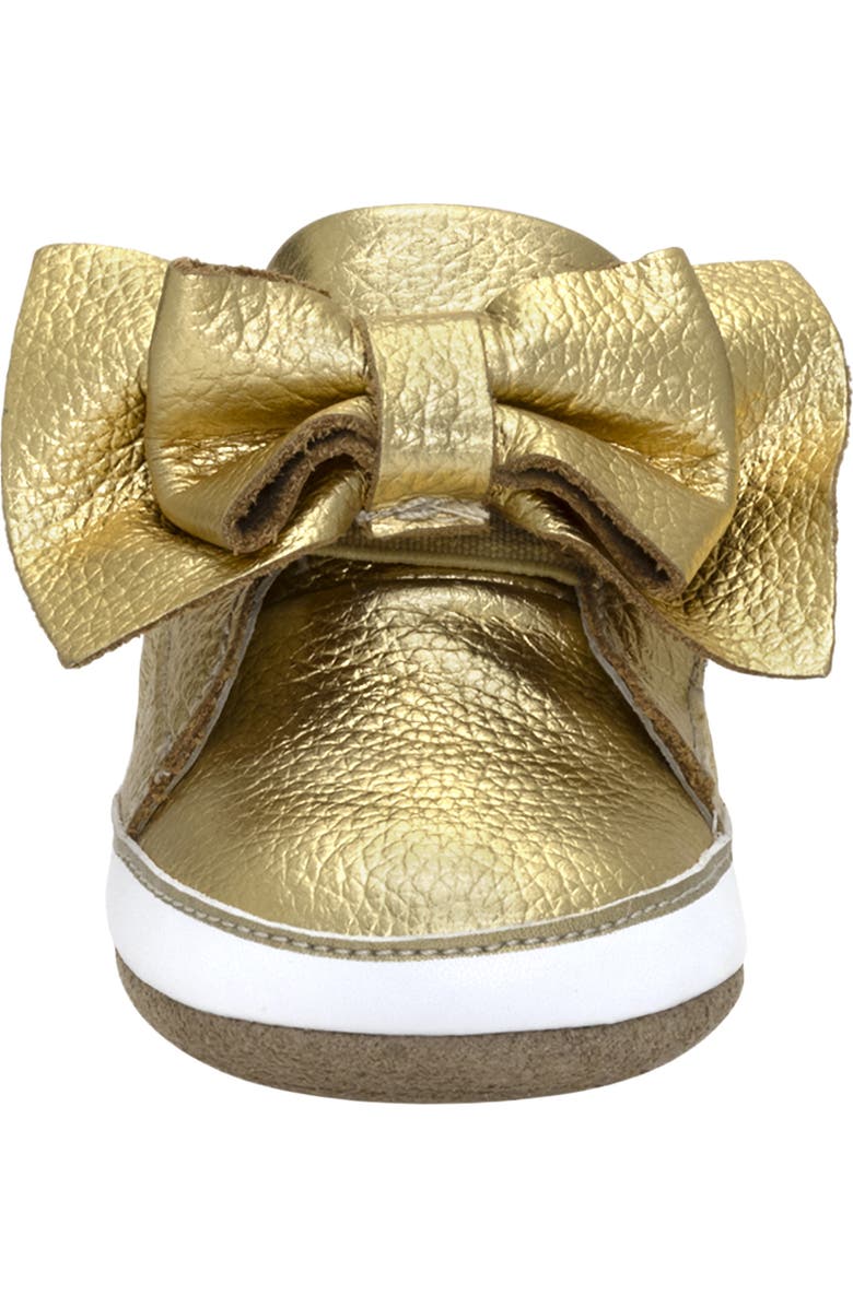 Robeez<sup>®</sup> Kids' Aria Metallic Bow Leather Crib Shoe, Alternate, color, Gold