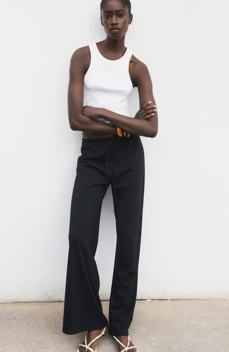 MANGO Drawstring Wide Leg Pants, Alternate, color, Navy