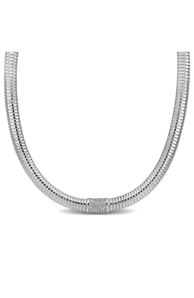 Julianna B. Cubic Zirconia Bombe Omega Necklace, Main, color, Sterling Silver