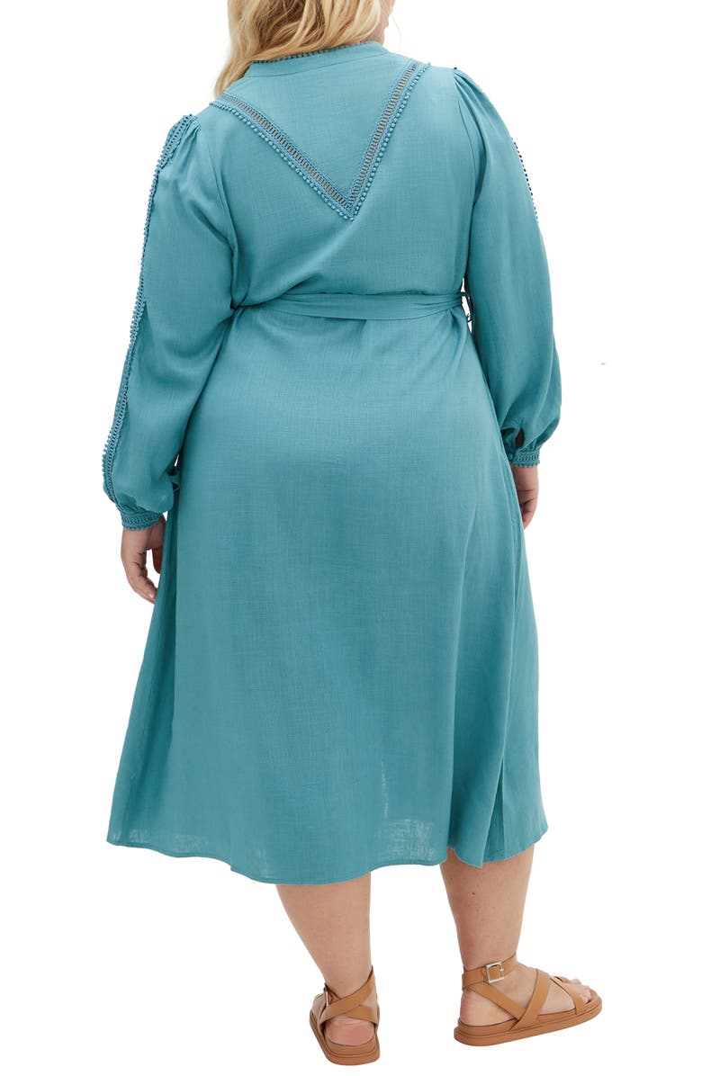 City Chic Mysteria Long Sleeve Button Front Dress, Alternate, color, Blue