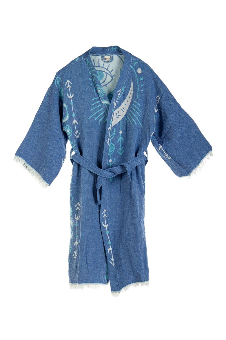 Luna - Moon Handmade Boho Cotton Robe Cover-Up, Main, color, Blue