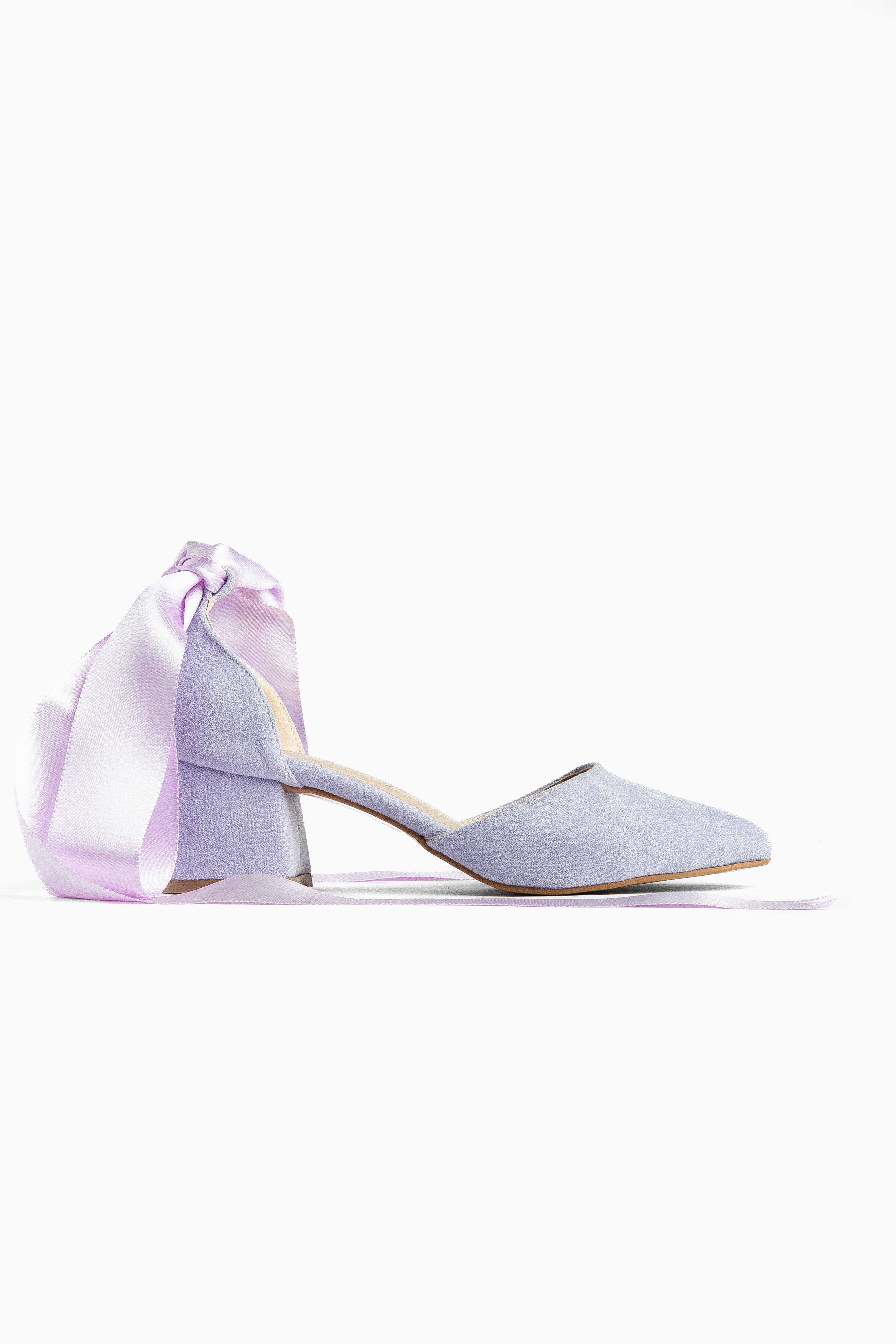 Forever & Always Shoes Fiona Low Block Heels with Ribbon, Alternate, color, Lilac Suede