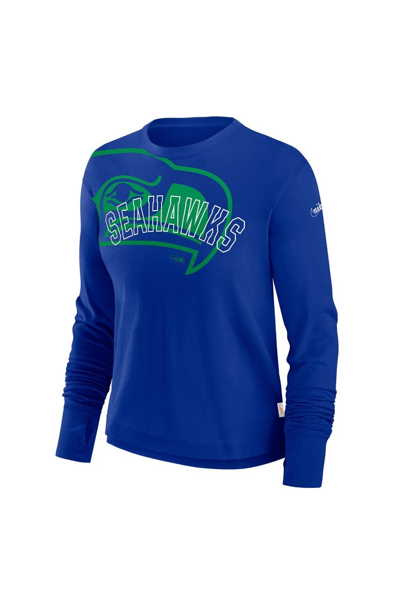 Nike Women's Nike Royal Seattle Seahawks Layered Logo Cropped Long Sleeve Fashion T-Shirt, Alternate, color,
