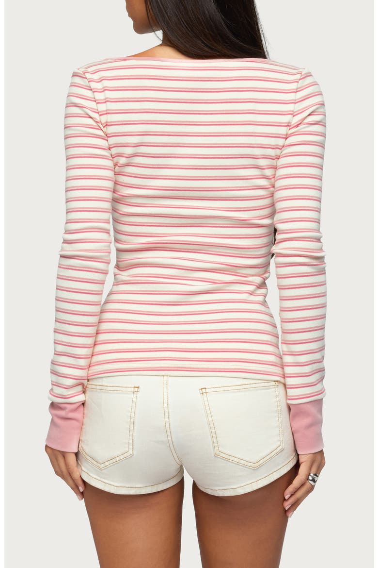 Jaida Stripe Stretch Cotton Henley Top, Alternate, color, PINK