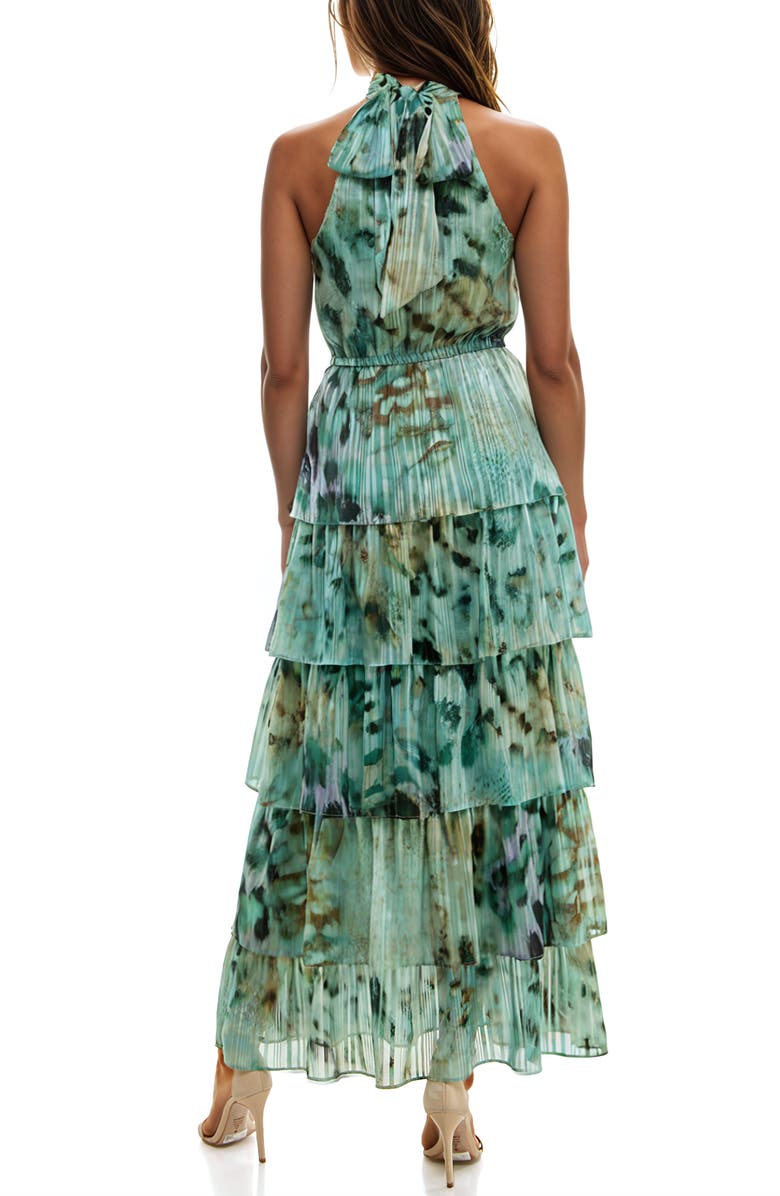 Socialite Metallic Abstract Print Tiered Ruffle Dress, Alternate, color, Green/ Olive
