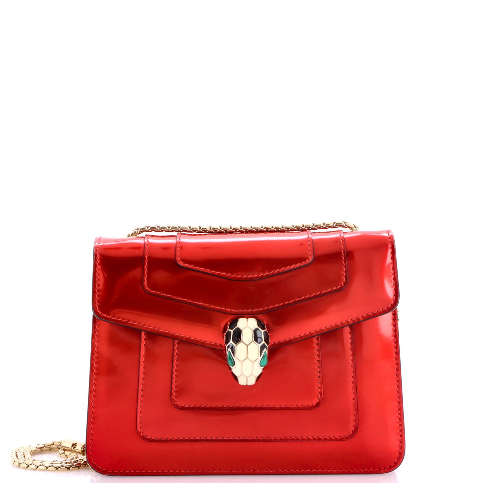 Serpenti Forever Square Shoulder Bag Metallic Leather Small, Main, color, Red