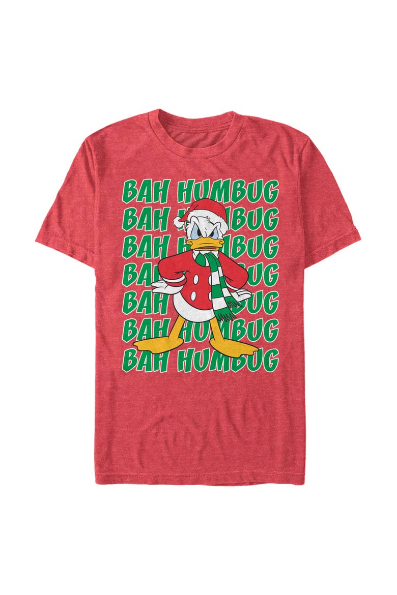 Men's Christmas Donald Duck Bah Humbug Short Sleeve Graphic T-Shirt, Main, color, Red Heather