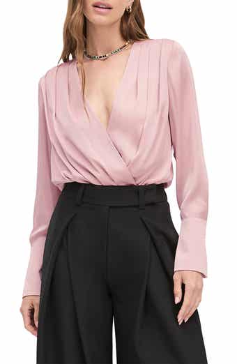Surplice Long Sleeve Satin Bodysuit