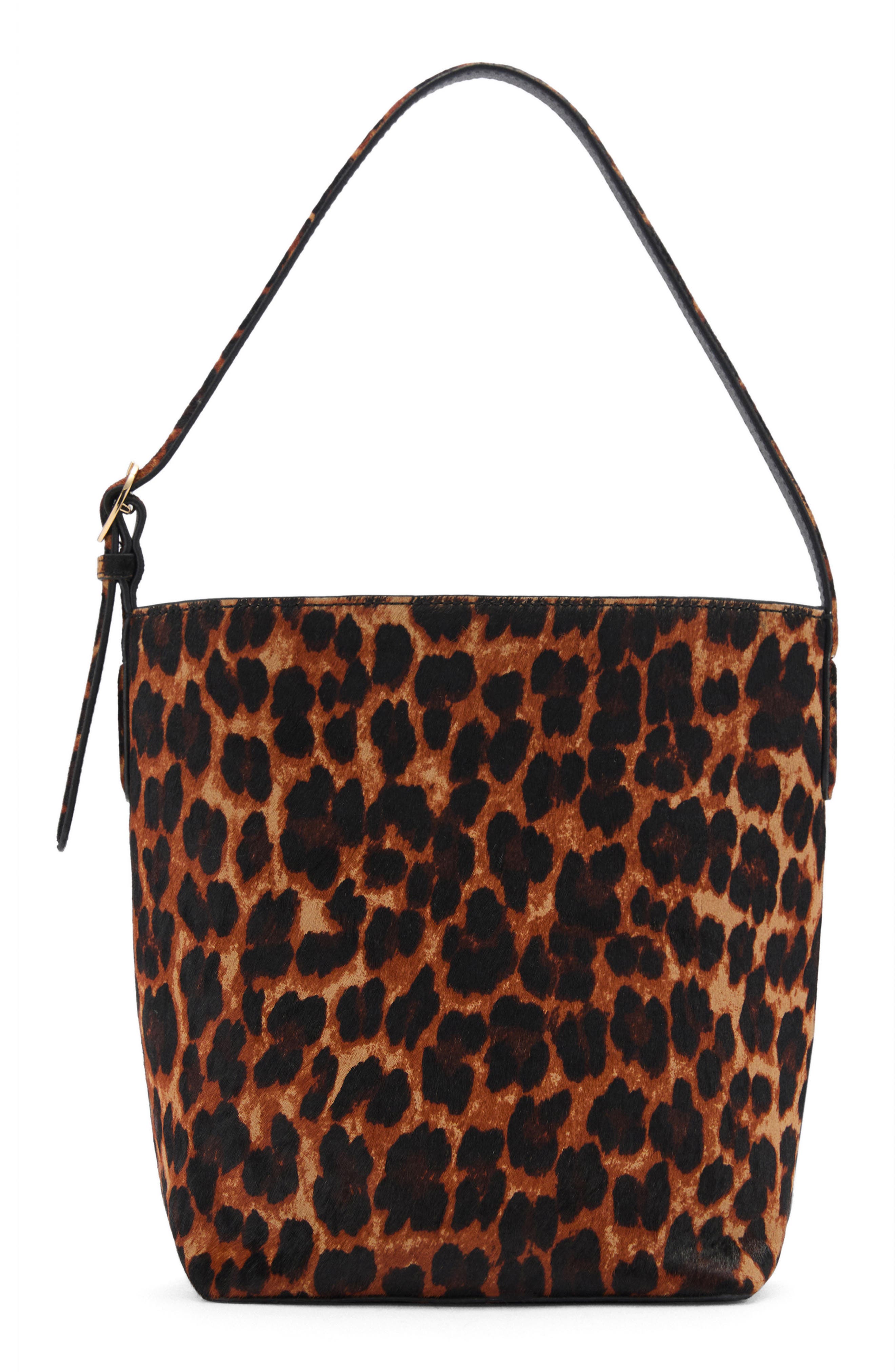 MANGO Leopard Print Genuine Calf Hair Shoulder Bag, Main, color, 