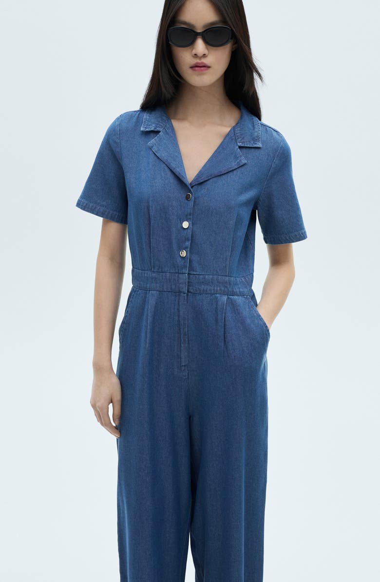 MANGO Denim Wide Leg Jumpsuit, Alternate, color, 