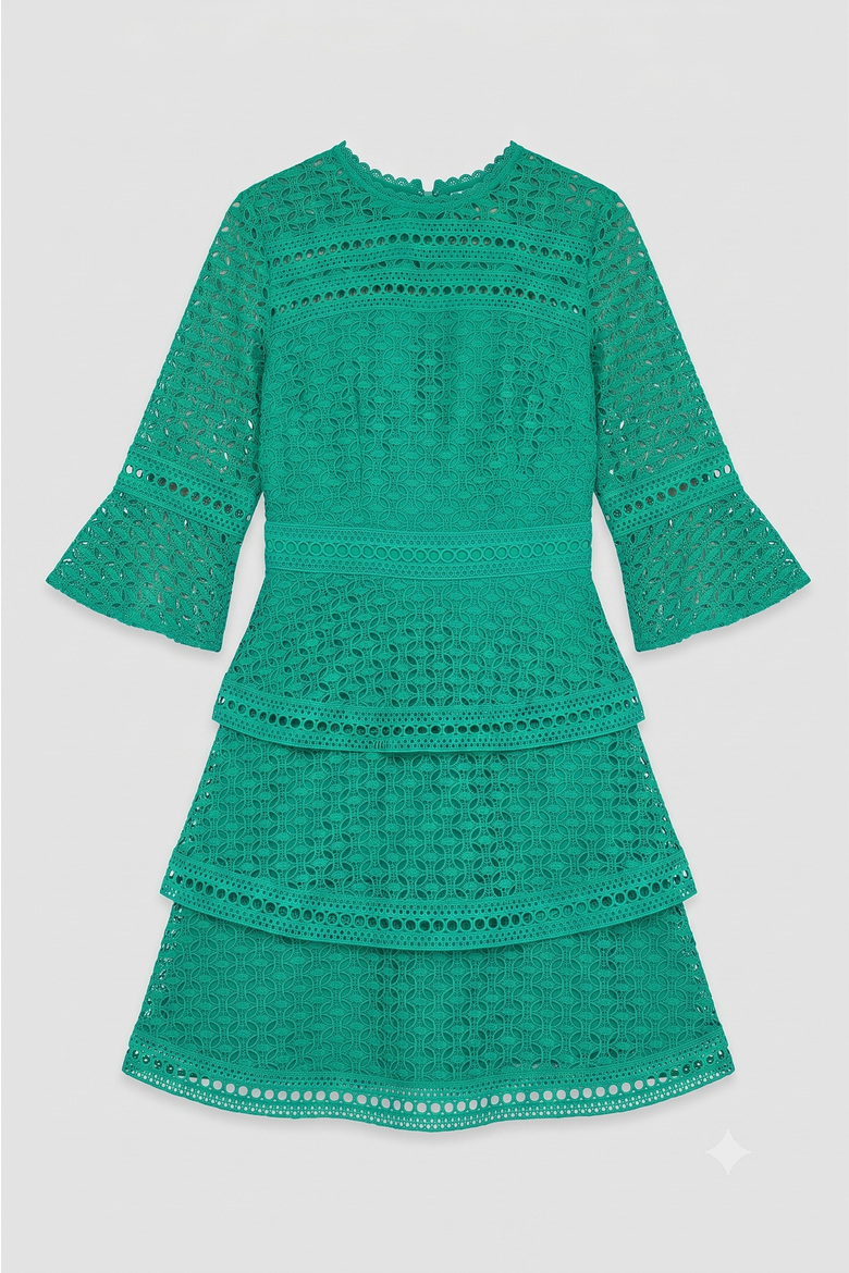 Lace Trim Detail Sleeved Mini Dress, Alternate, color, Green