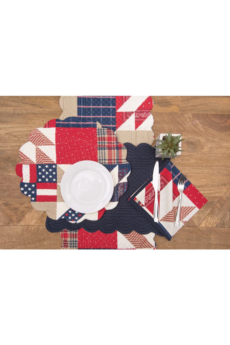 Levi Patriotic Patchwork 100% Cotton Set of 6 Cloth Napkins, Alternate, color, Red