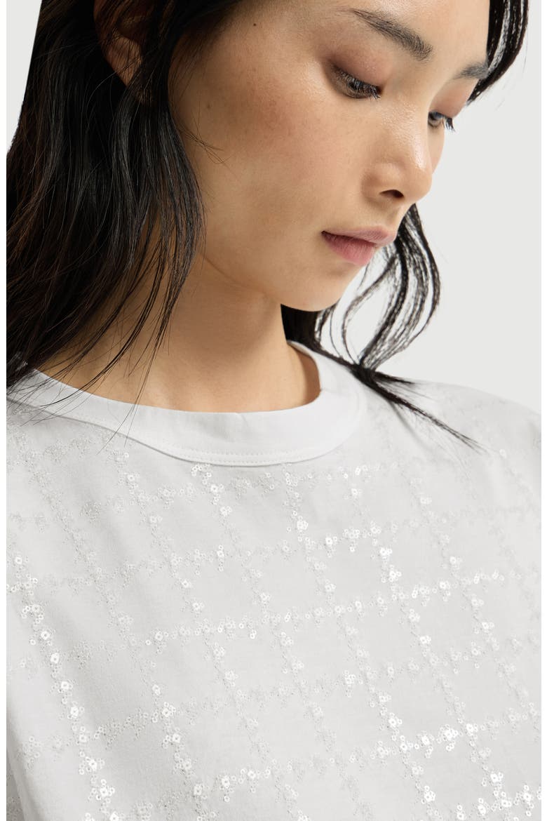 Cotton jersey T-shirt with dazzling windowpane embroidery, Alternate, color, White