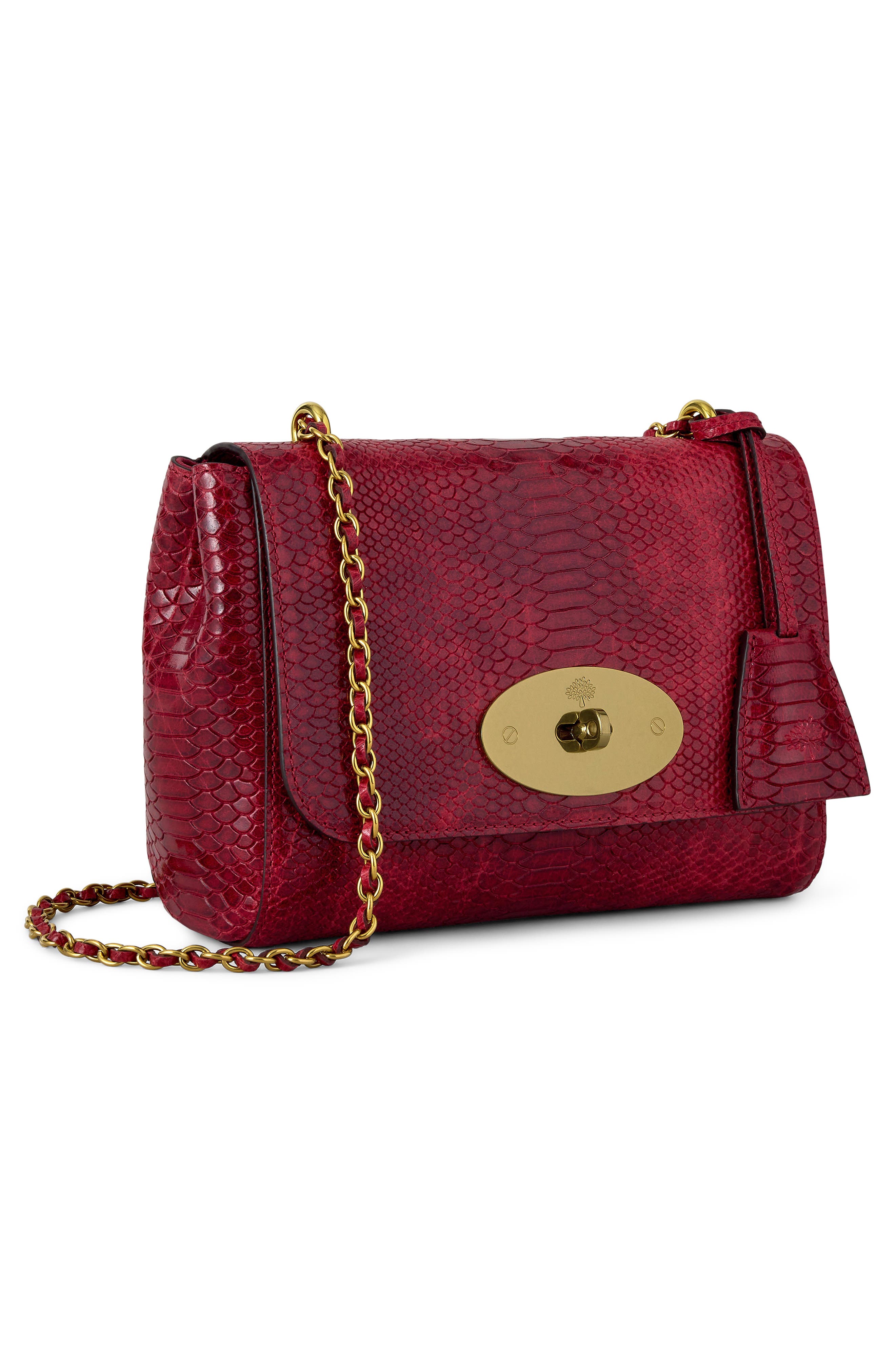 Lily Waxed Snakeskin Embossed Leather Shoulder Bag, Alternate, color, APPLE RED