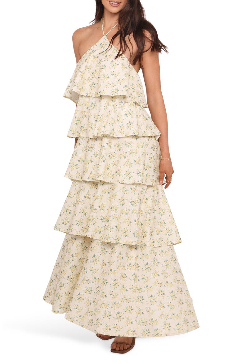 Darlia Tiered Floral Print Maxi Dress, Alternate, color, YELLOW FLORAL